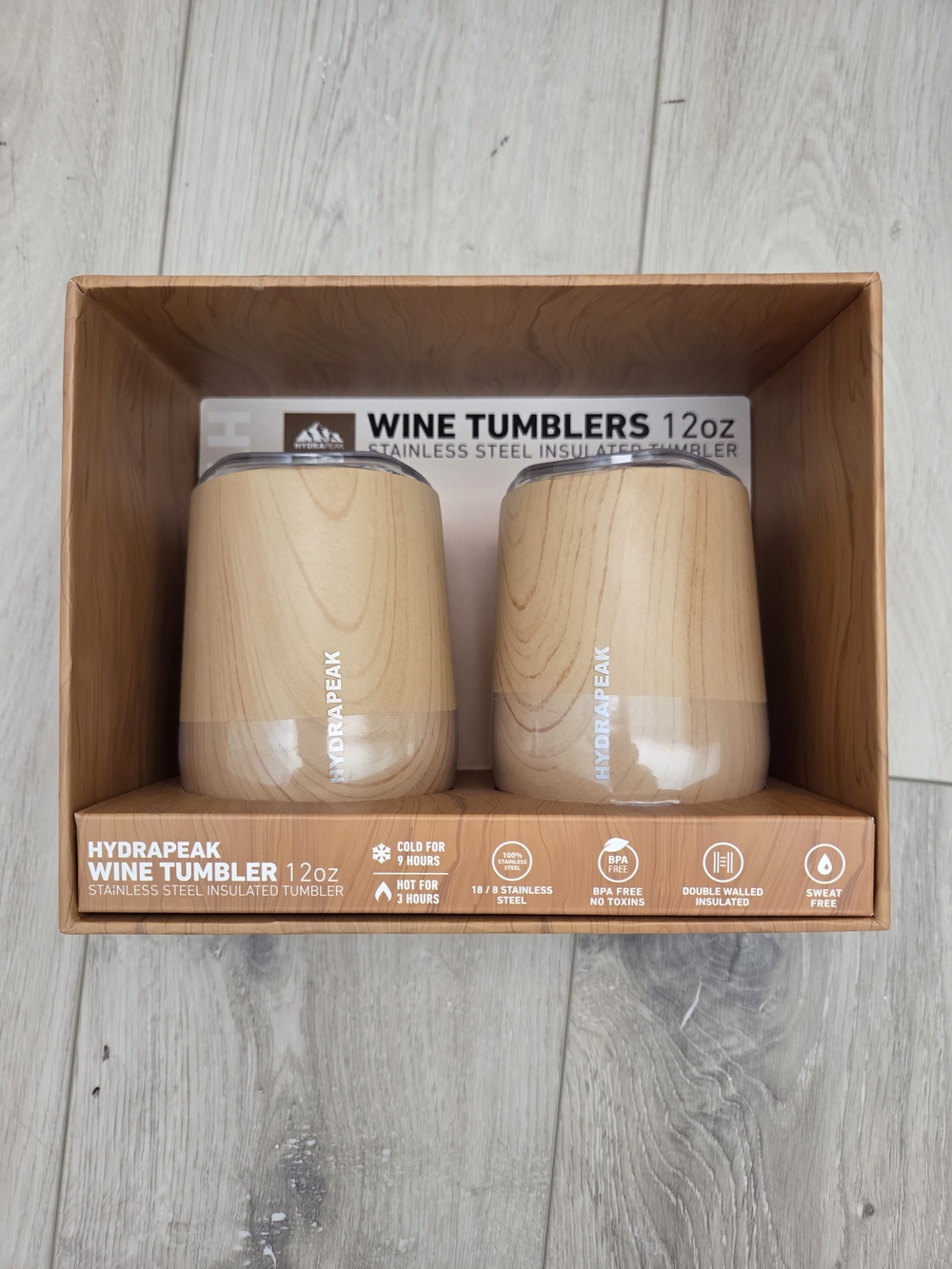 Hydrapeak 12oz Woodgrain Wine Tumblers - Set of 2 (Natural Wood)